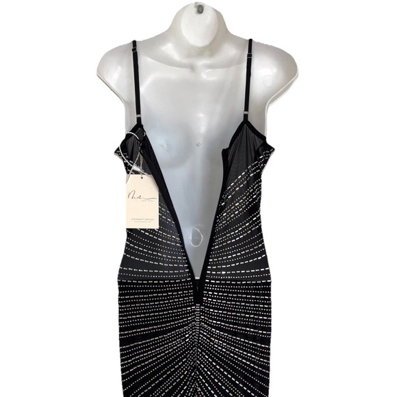NWT Mew Mews Black Rhinestone Maxi Evening Statement Dress M New Years Eve NEW - Picture 10 of 16